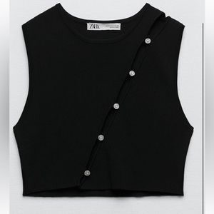 Zara jewel cutout front crop knit top XS
